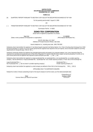 Vorschaubild Sono-Tek Corporation 10-Q Quartalsbericht  