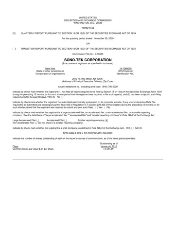 Vorschaubild Sono-Tek Corporation 10-Q Quartalsbericht  