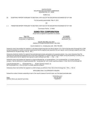 Vorschaubild Sono-Tek Corporation 10-Q Quartalsbericht  