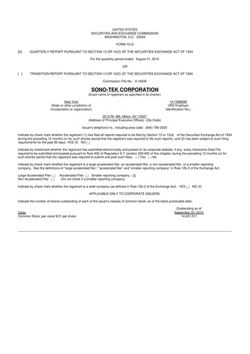 Vorschaubild Sono-Tek Corporation 10-Q Quartalsbericht  