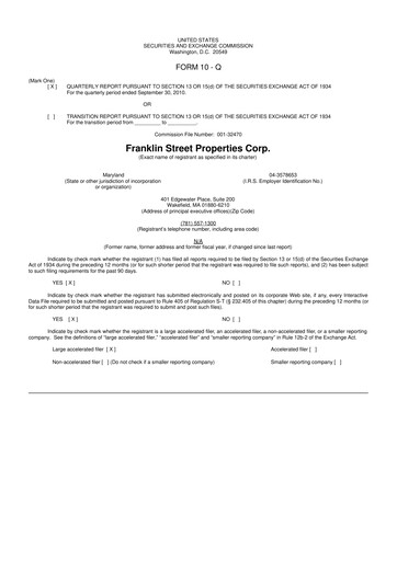 Miniature Franklin Street Properties 10-Q Rapport trimestriel  