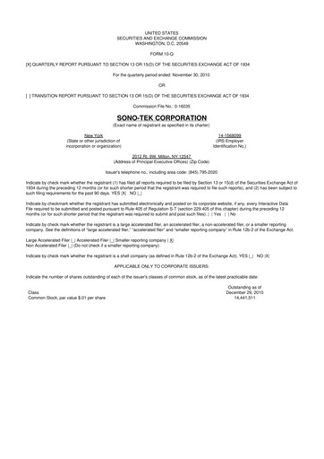 Vorschaubild Sono-Tek Corporation 10-Q Quartalsbericht  