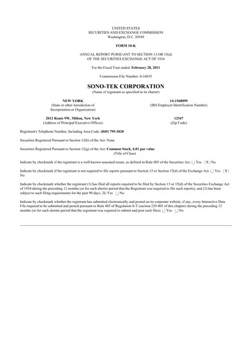 Thumbnail Sono-Tek Corporation 10-K Annual Report 