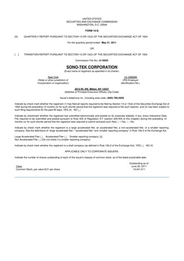 Vorschaubild Sono-Tek Corporation 10-Q Quartalsbericht  