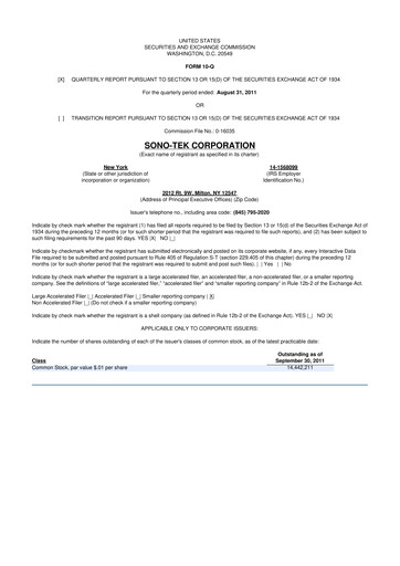 Vorschaubild Sono-Tek Corporation 10-Q Quartalsbericht 2011 