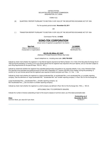 Vorschaubild Sono-Tek Corporation 10-Q Quartalsbericht 2011 