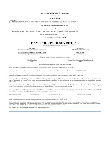 Miniature Plymouth Industrial REIT 10-K Rapport annuel 