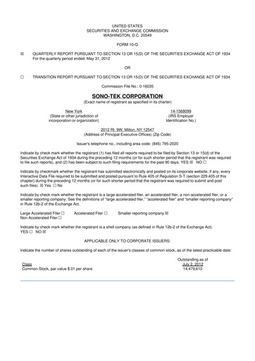 Vorschaubild Sono-Tek Corporation 10-Q Quartalsbericht 2012 