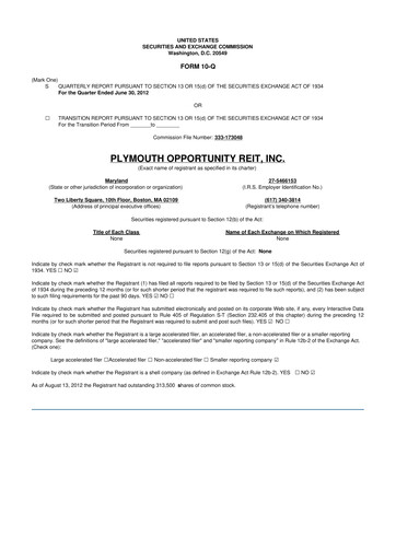 Vorschaubild Plymouth Industrial REIT 10-Q Quartalsbericht 2012 