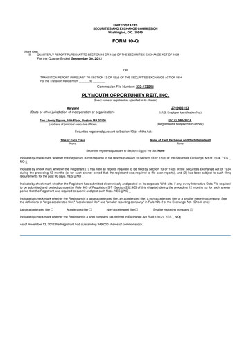 Vorschaubild Plymouth Industrial REIT 10-Q Quartalsbericht 2012 
