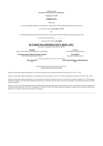 Miniature Plymouth Industrial REIT 10-K Rapport annuel 2012