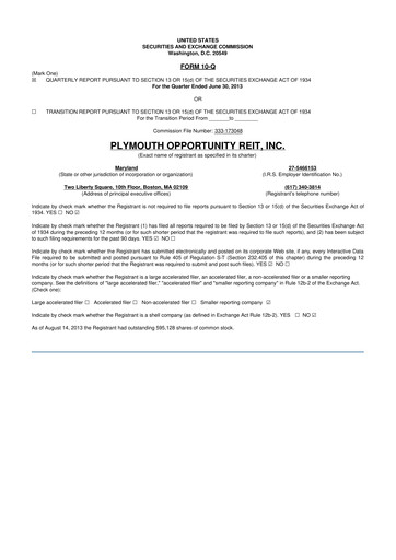 Vorschaubild Plymouth Industrial REIT 10-Q Quartalsbericht 2013 