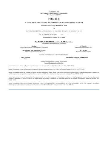 Miniature Plymouth Industrial REIT 10-K Rapport annuel 2013