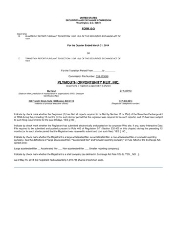 Vorschaubild Plymouth Industrial REIT 10-Q Quartalsbericht 2014 