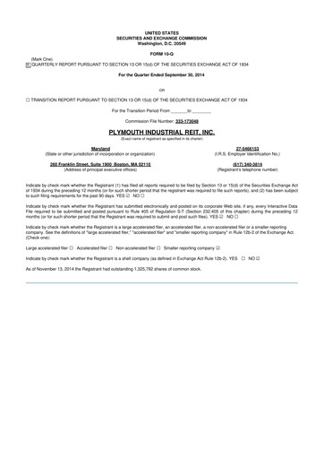 Vorschaubild Plymouth Industrial REIT 10-Q Quartalsbericht 2014 