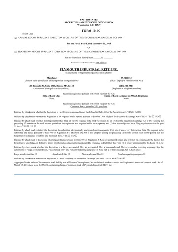 Miniature Plymouth Industrial REIT 10-K Rapport annuel 2015