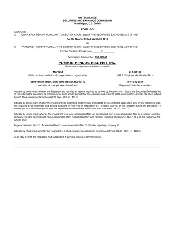 Vorschaubild Plymouth Industrial REIT 10-Q Quartalsbericht 2016 