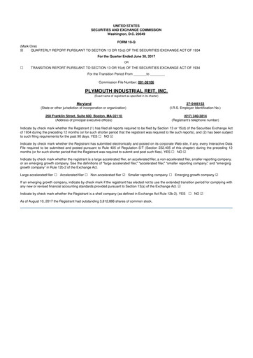 Vorschaubild Plymouth Industrial REIT 10-Q Quartalsbericht 2017 