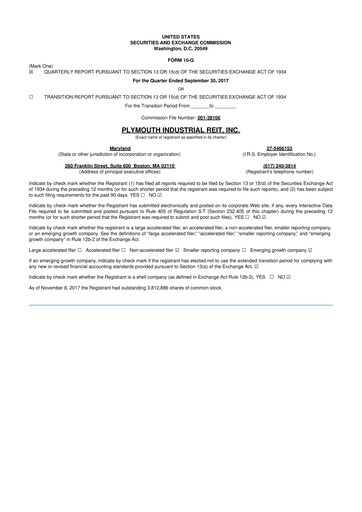 Vorschaubild Plymouth Industrial REIT 10-Q Quartalsbericht 2017 