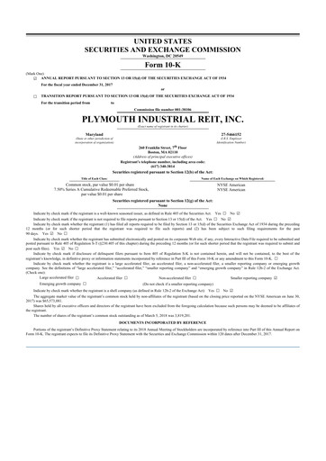Miniature Plymouth Industrial REIT 10-K Rapport annuel 2017