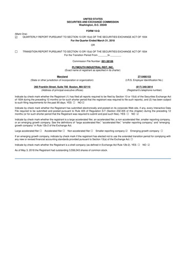 Vorschaubild Plymouth Industrial REIT 10-Q Quartalsbericht 2018 