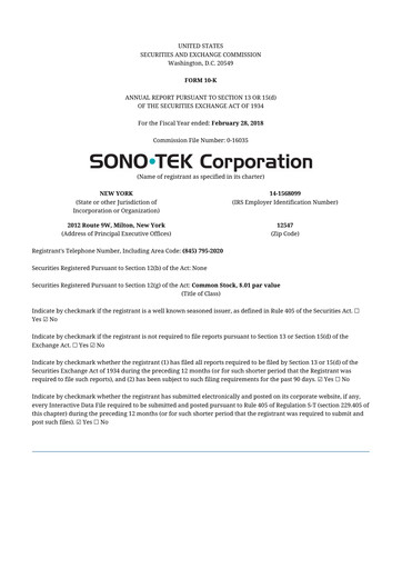 Thumbnail Sono-Tek Corporation 10-K Annual Report 2018
