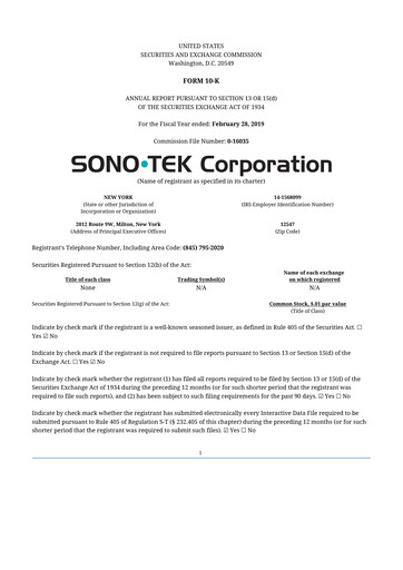 Thumbnail Sono-Tek Corporation 10-K Annual Report 2019