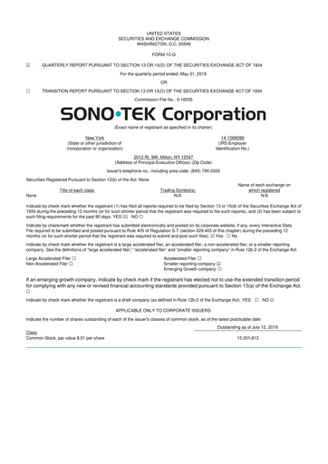 Vorschaubild Sono-Tek Corporation 10-Q Quartalsbericht 2020 