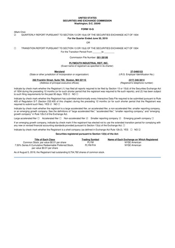 Vorschaubild Plymouth Industrial REIT 10-Q Quartalsbericht 2019 