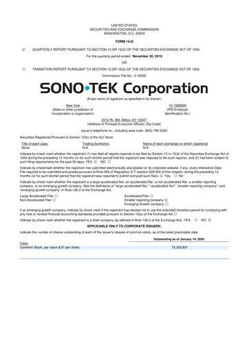 Vorschaubild Sono-Tek Corporation 10-Q Quartalsbericht 2020 