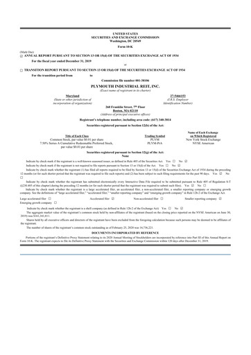 Miniature Plymouth Industrial REIT 10-K Rapport annuel 2019