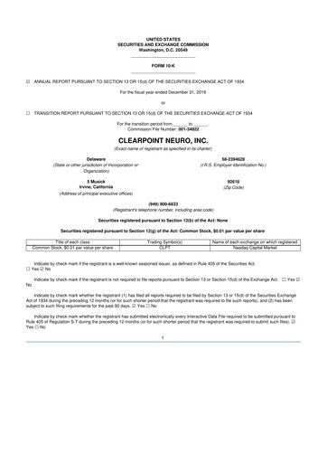 Miniature ClearPoint Neuro 10-K Rapport annuel 2019