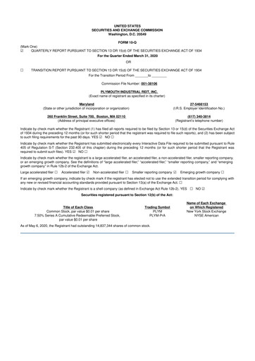 Vorschaubild Plymouth Industrial REIT 10-Q Quartalsbericht 2020 