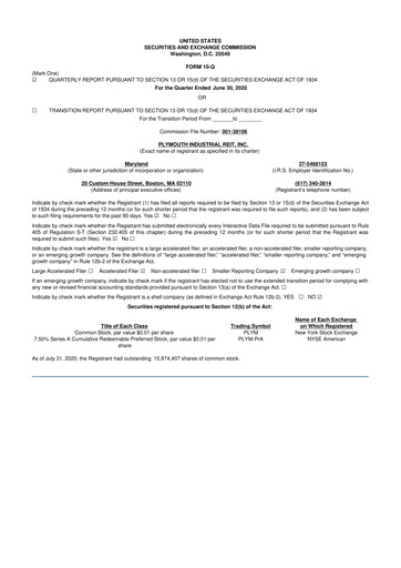 Vorschaubild Plymouth Industrial REIT 10-Q Quartalsbericht 2020 