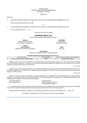Miniature ClearPoint Neuro 10-Q Rapport trimestriel 2020 