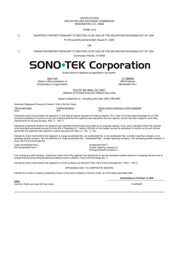 Vorschaubild Sono-Tek Corporation 10-Q Quartalsbericht 2021 