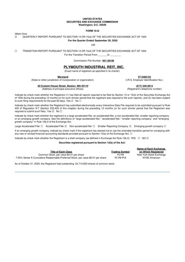 Vorschaubild Plymouth Industrial REIT 10-Q Quartalsbericht 2020 