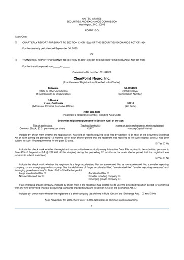 Miniature ClearPoint Neuro 10-Q Rapport trimestriel 2020 