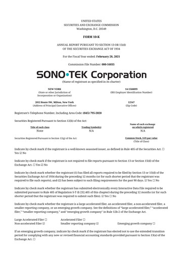 Thumbnail Sono-Tek Corporation 10-K Annual Report 2021