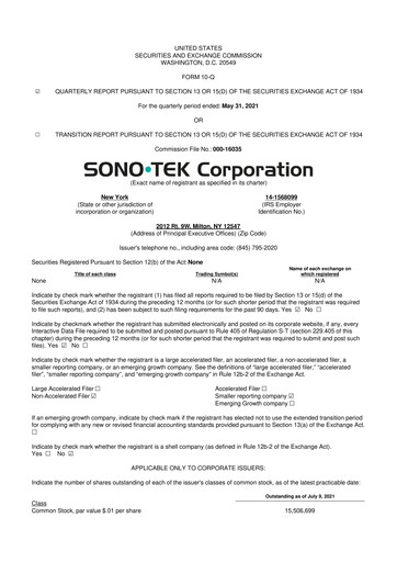 Vorschaubild Sono-Tek Corporation 10-Q Quartalsbericht 2022 