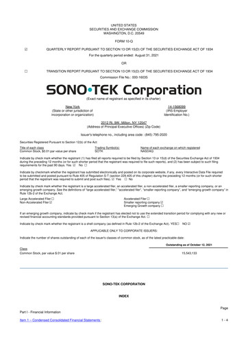 Vorschaubild Sono-Tek Corporation 10-Q Quartalsbericht 2022 