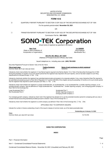 Vorschaubild Sono-Tek Corporation 10-Q Quartalsbericht 2022 