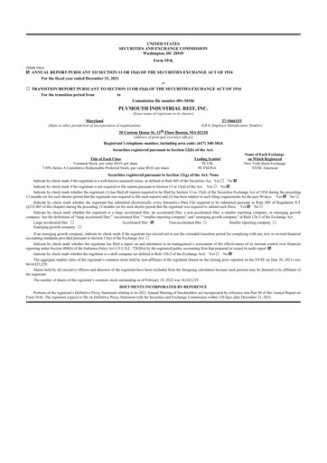 Miniature Plymouth Industrial REIT 10-K Rapport annuel 2021