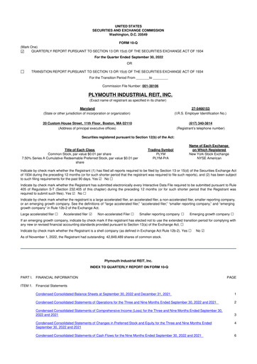 Vorschaubild Plymouth Industrial REIT 10-Q Quartalsbericht 2022 
