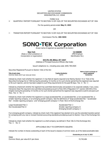 Vorschaubild Sono-Tek Corporation 10-Q Quartalsbericht 2024 