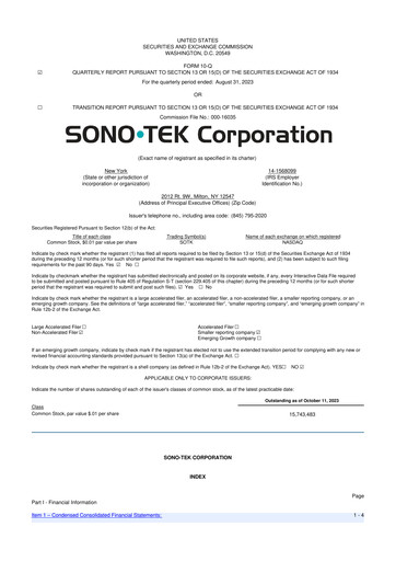 Vorschaubild Sono-Tek Corporation 10-Q Quartalsbericht 2024 