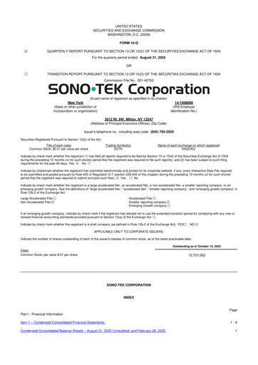 Vorschaubild Sono-Tek Corporation 10-Q Quartalsbericht 2026 