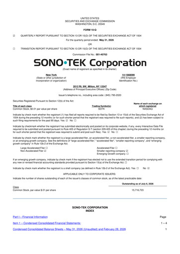 Thumbnail Sono-Tek Corporation 10-Q Quarterly Report FY2027 