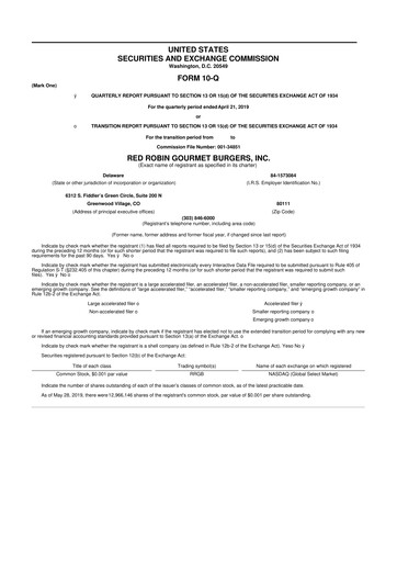 Thumbnail Red Robin
 10-Q Quarterly Report FY2019 