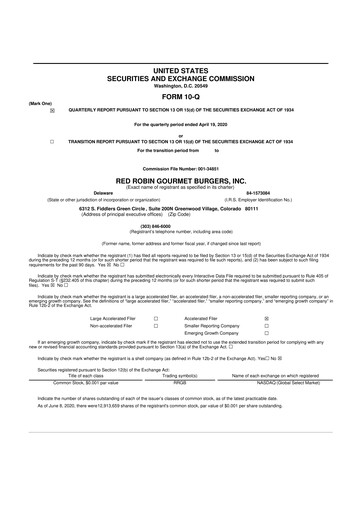 Thumbnail Red Robin
 10-Q Quarterly Report FY2020 